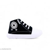 Fancy white and black kids shoes: Canvas & rubber running shoes for boys and girls, lace-up, memory foam insole, daily wear